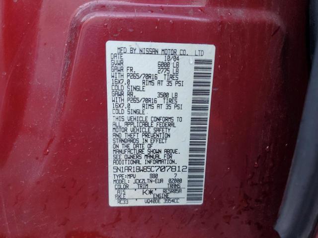 5N1AR18W85C707812 - 2005 NISSAN PATHFINDER LE BURGUNDY photo 13