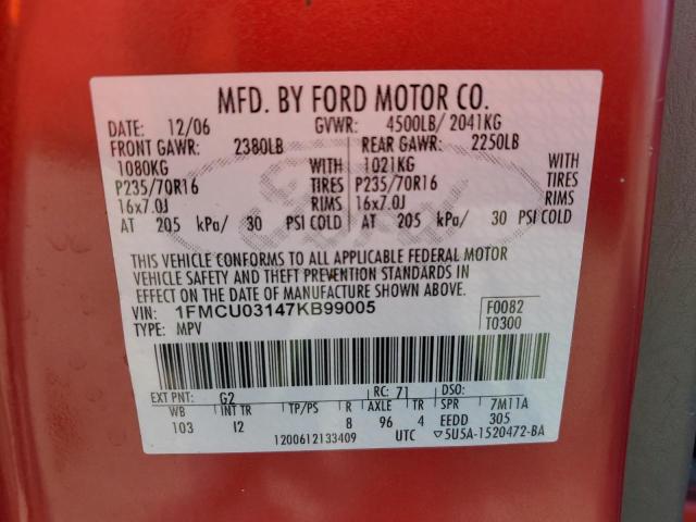 1FMCU03147KB99005 - 2007 FORD ESCAPE XLT RED photo 13