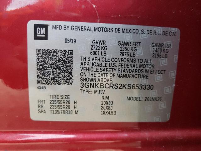 3GNKBCRS2KS653330 - 2019 CHEVROLET BLAZER 2LT RED photo 12