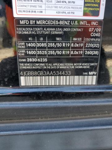 4JGBB8GB3AA534433 - 2010 MERCEDES-BENZ ML 350 4MATIC BLACK photo 12