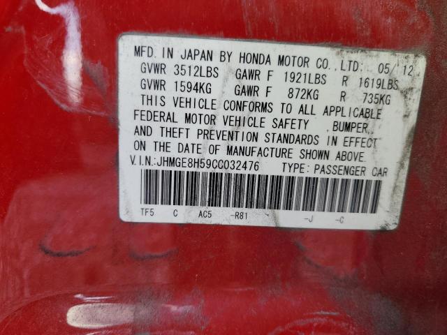 JHMGE8H59CC032476 - 2012 HONDA FIT SPORT RED photo 12