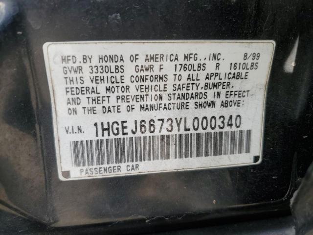 1HGEJ6673YL000340 - 2000 HONDA CIVIC LX BLACK photo 13