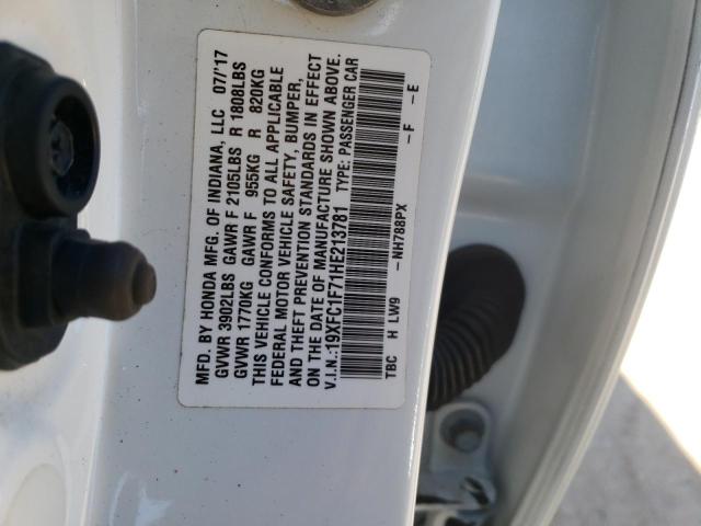 19XFC1F71HE213781 - 2017 HONDA CIVIC EXL თეთრი ფოტო 13