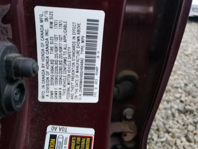 2HKRM4H49GH694842 - 2016 HONDA CR-V SE BURGUNDY photo 12