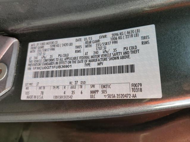 1FMCU0G71FUB36901 - 2015 FORD ESCAPE SE GRAY photo 12