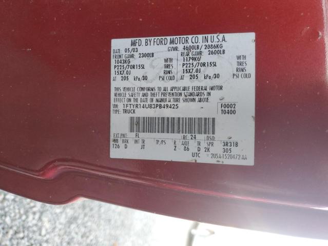 1FTYR14U83PB49425 - 2003 FORD RANGER SUPER CAB RED photo 13