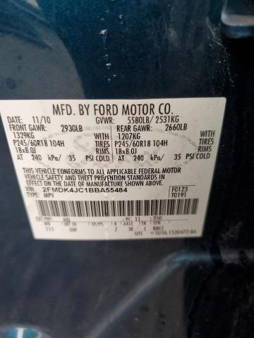 2FMDK4JC1BBA55484 - 2011 FORD EDGE SEL BLUE photo 12