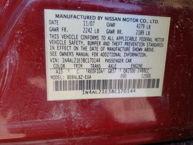 1N4AL21E38C170144 - 2008 NISSAN ALTIMA 2.5 RED photo 12