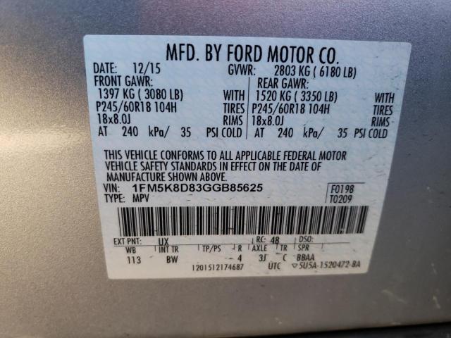 1FM5K8D83GGB85625 - 2016 FORD EXPLORER XLT SILVER photo 13