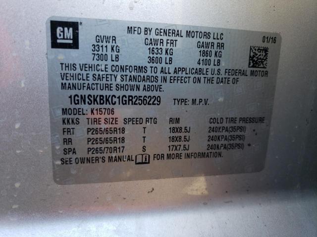 1GNSKBKC1GR256229 - 2016 CHEVROLET TAHOE K1500 LT SILVER photo 13