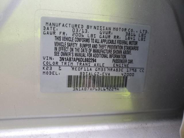 3N1AB7AP6DL692294 - 2013 NISSAN SENTRA S SILVER photo 13