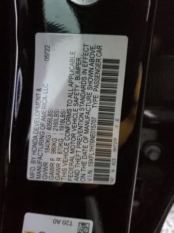 19XFL1H76NE015707 - 2022 HONDA CIVIC EXL შავი ფოტო 12