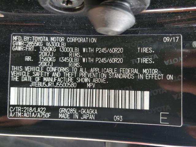 JTEBU5JR1J5500580 - 2018 TOYOTA 4RUNNER SR5/SR5 PREMIUM შავი ფოტო 14