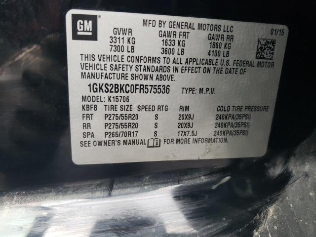 1GKS2BKC0FR575536 - 2015 GMC YUKON SLT BLACK photo 14