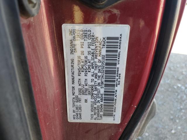 5TBRT34152S235182 - 2002 TOYOTA TUNDRA ACCESS CAB წითელი ფოტო 12