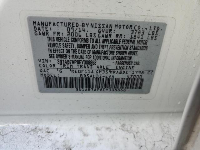 3N1AB7AP8EY308858 - 2014 NISSAN SENTRA S WHITE photo 12