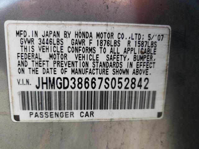 JHMGD38667S052842 - 2007 HONDA FIT S 银色 照片 12