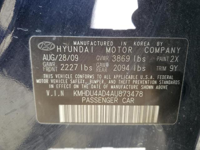 KMHDU4AD4AU873478 - 2010 HYUNDAI ELANTRA BLUE BLUE photo 12