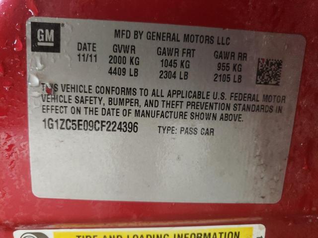 1G1ZC5E09CF224396 - 2012 CHEVROLET MALIBU 1LT BURGUNDY photo 12