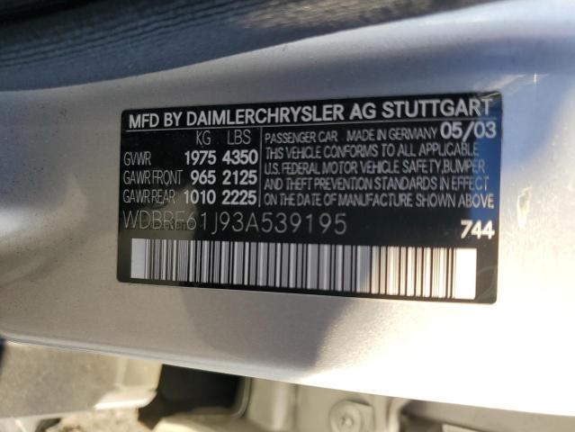 WDBRF61J93A539195 - 2003 MERCEDES-BENZ C 240 SILVER photo 12