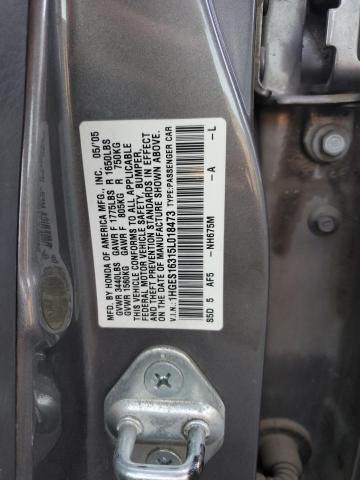 1HGES16315L018473 - 2005 HONDA CIVIC DX VP GRAY photo 12