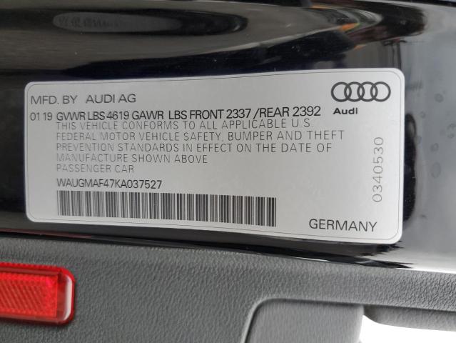 WAUGMAF47KA037527 - 2019 AUDI A4 PREMIUM BLACK photo 12