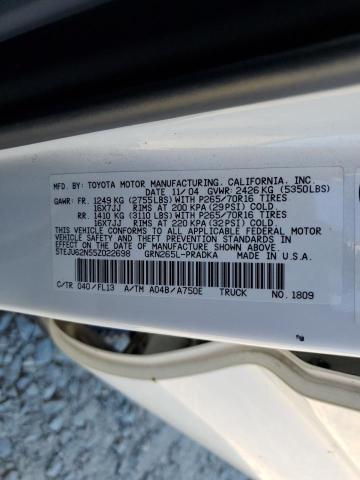 5TEJU62N55Z022698 - 2005 TOYOTA TACOMA DOUBLE CAB PRERUNNER WHITE photo 12