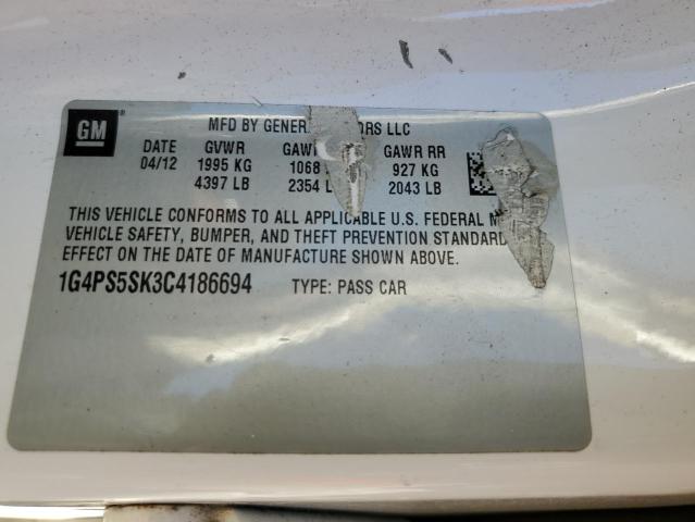 1G4PS5SK3C4186694 - 2012 BUICK VERANO WHITE photo 12