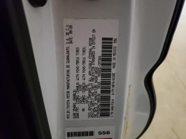 3TYRX5GNXLT005102 - 2020 TOYOTA TACOMA ACCESS CAB თეთრი ფოტო 12