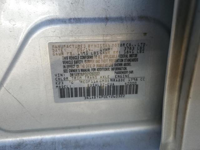 3N1AB7AP0EY260322 - 2014 NISSAN SENTRA S SILVER photo 12