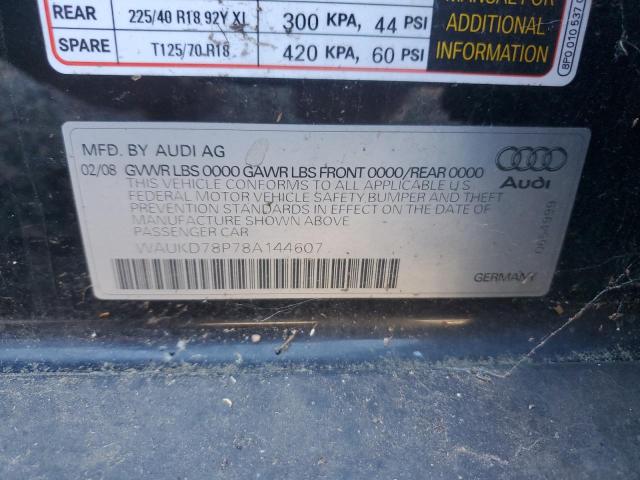 WAUKD78P78A144607 - 2008 AUDI A3 S-LINE 3.2 QUATTRO BLACK photo 12