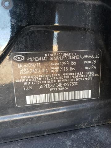 5NPEB4AC4BH297800 - 2011 HYUNDAI SONATA GLS BLACK photo 12