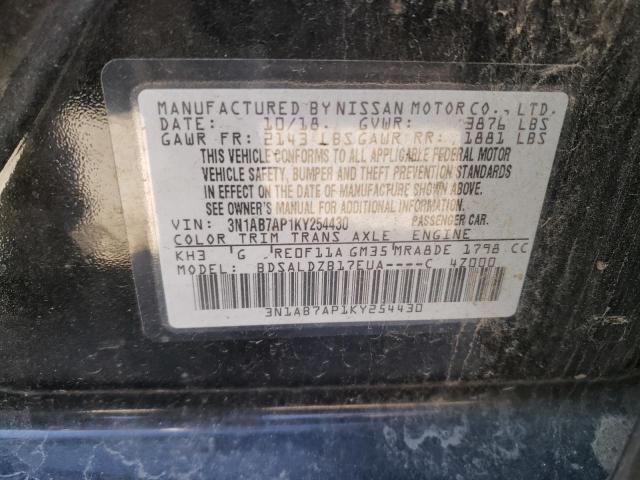 3N1AB7AP1KY254430 - 2019 NISSAN SENTRA S BLACK photo 12