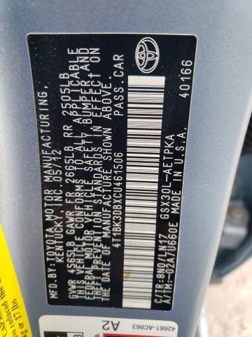 4T1BK3DBXCU461506 - 2012 TOYOTA AVALON BASE 蓝色 照片 12