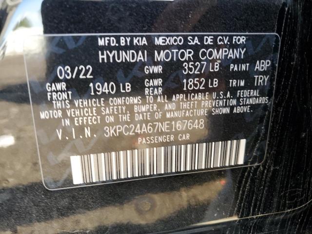 3KPC24A67NE167648 - 2022 HYUNDAI ACCENT SE BLACK photo 12