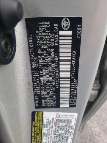 4T1BE32K46U714981 - 2006 TOYOTA CAMRY LE SILVER photo 12