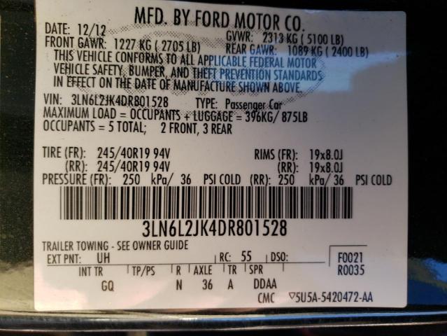 3LN6L2JK4DR801528 - 2013 LINCOLN MKZ BLACK photo 13