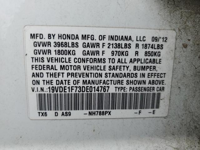 19VDE1F73DE014767 - 2013 ACURA ILX 20 TECH WHITE photo 13