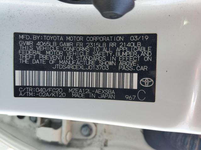 JTDS4RCEXLJ013703 - 2020 TOYOTA COROLLA SE WHITE photo 12