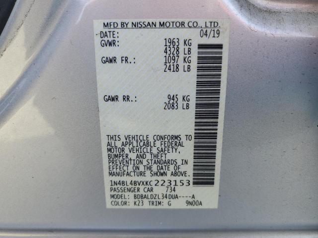 1N4BL4BVXKC223153 - 2019 NISSAN ALTIMA S SILVER photo 13