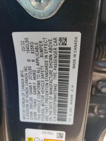 2HGFE2F56NH578442 - 2022 HONDA CIVIC SPORT BLACK photo 13