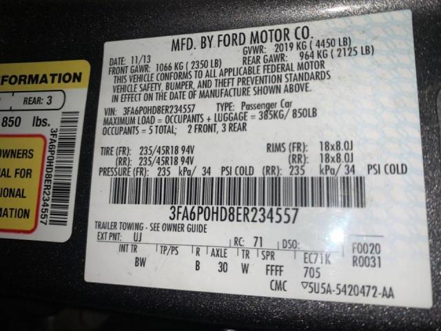 3FA6P0HD8ER234557 - 2014 FORD FUSION SE GRAY photo 12