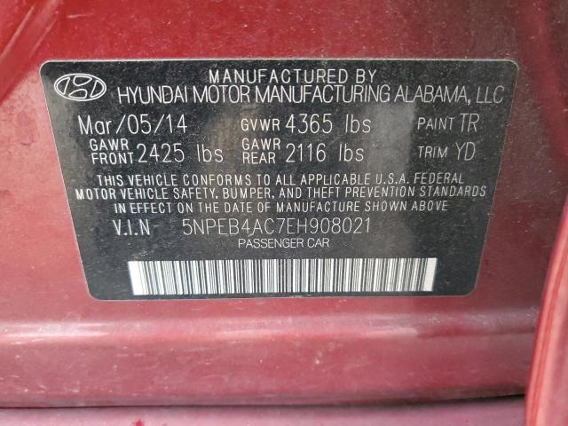 5NPEB4AC7EH908021 - 2014 HYUNDAI SONATA GLS RED photo 12