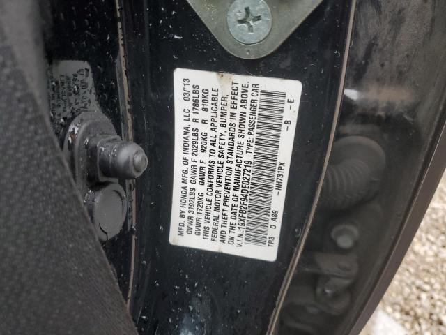 19XFB2F94DE027219 - 2013 HONDA CIVIC EXL შავი ფოტო 12