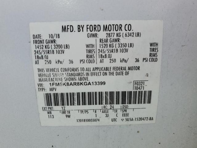 1FM5K8AR8KGA13399 - 2019 FORD EXPLORER POLICE INTERCEPTOR Weiß Foto 13