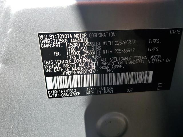 JTMBFREV9FD174764 - 2015 TOYOTA RAV4 LE SILVER photo 13