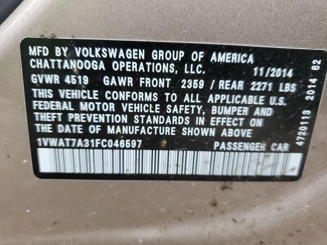 1VWAT7A31FC046597 - 2015 VOLKSWAGEN PASSAT S GOLD photo 12