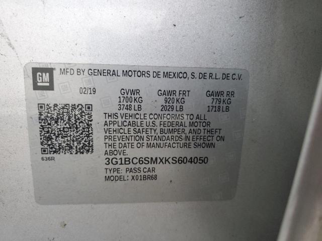 3G1BC6SMXKS604050 - 2019 CHEVROLET CRUZE LS SILVER photo 13