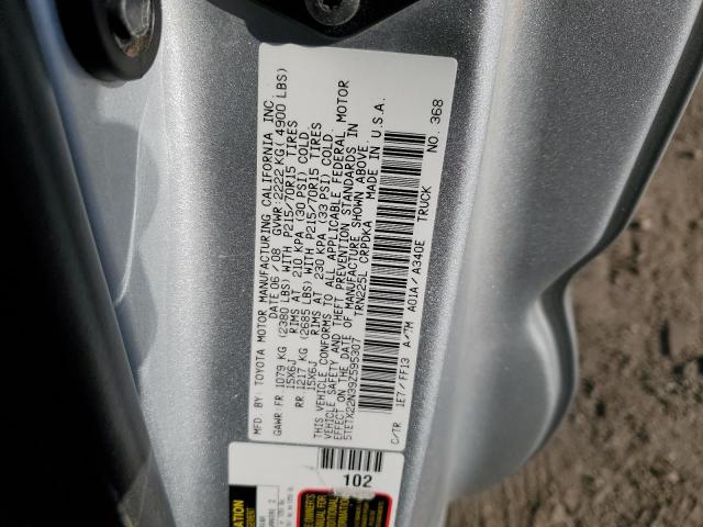 5TETX22N39Z595307 - 2009 TOYOTA TACOMA ACCESS CAB ვერცხლისფერი ფოტო 12