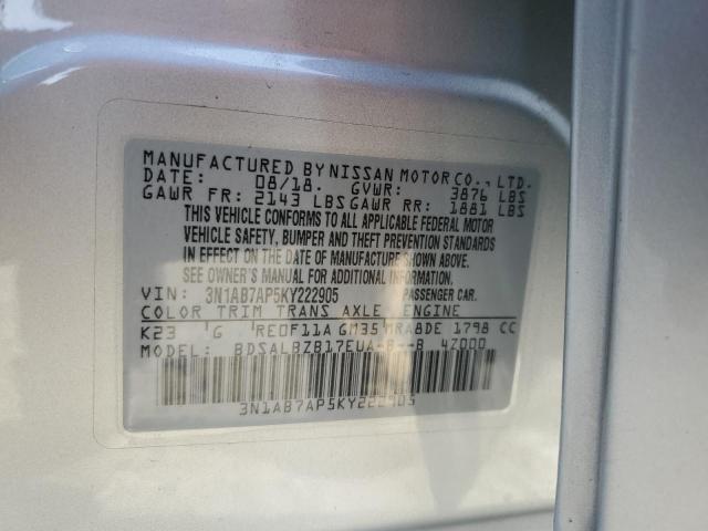 3N1AB7AP5KY222905 - 2019 NISSAN SENTRA S SILVER photo 12